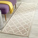 SAFAVIEH Amherst Collection Runner Rug - 2'3' x 7', Wheat & Beige, Moroccan Trellis Design, Non-Shedding & Easy Care, Ideal for High Traffic Areas in Living Room, Bedroom (AMT422S)