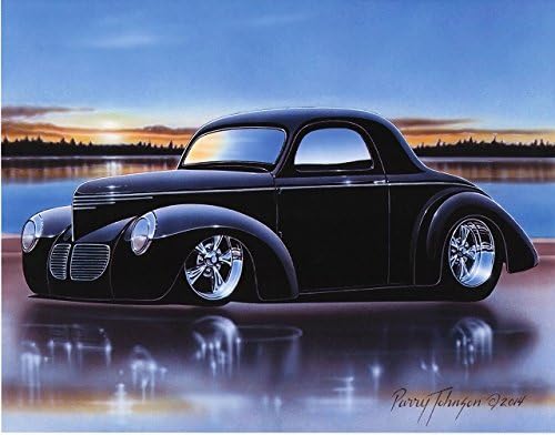 1940 Willys Coupe Streetrod Car Art Print Black 11x14 Poster
