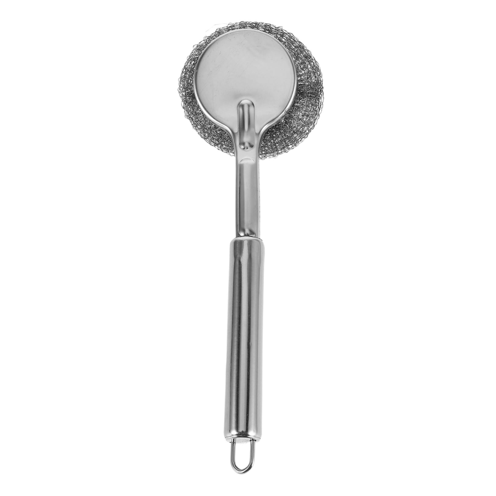 BESTonZON Handheld Pot Brush Stainless Steel Dish Brush Long Handle Gentle on Cookware for Kitchen Pans