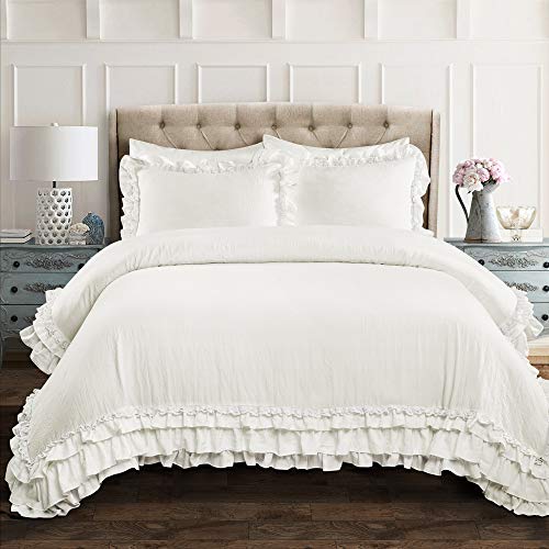 Lush Decor Ella Ruffle Lace Comforter, 3 Piece Set, Full/Queen, White - Cute Comforter - Queen Bedding Set - White Bedding Full Size - Coquette Decor - Ruffle Trim - Lace Trim by Lush Decor - Used condition - US$85.22