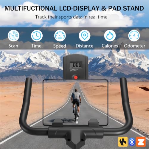 Image of Exercise Bike, Wenoker Magnetic Stationary Bike for Home App Sync Indoor Bike with Adjustable Seat and Handlebar, Transport Wheels and Fitness Courses for Weight Loss