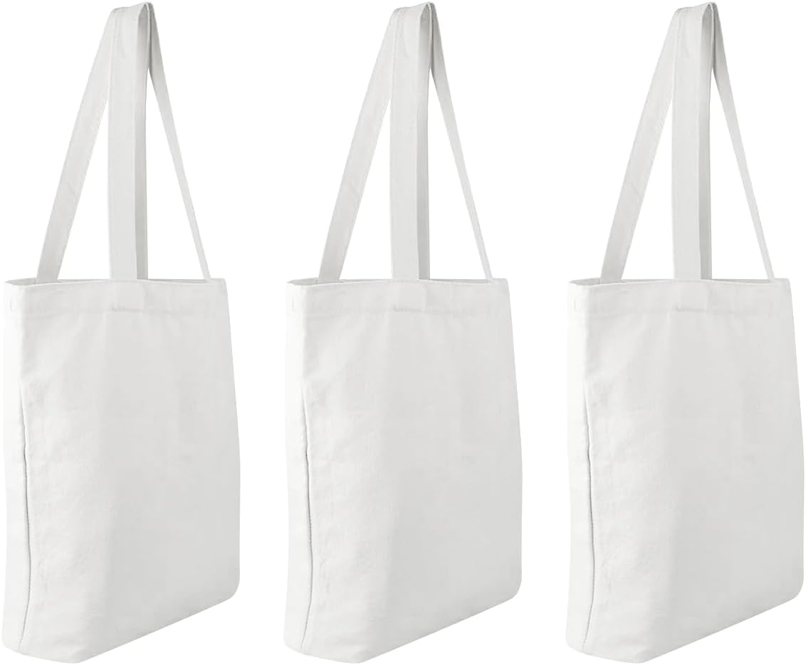 Faylapa 6 Pack Canvas Tote Bags, Heavy Duty Reusable Grocery Shopping Bag 13.78"x 15.75" Blank Cotton Bags for Decorating Christmas Crafts DIY, Painting(White)