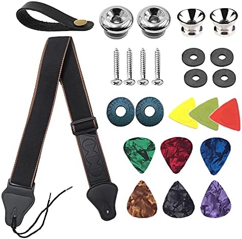 18pcs Guitar Strap Set, BetterJonny Adjustable Black Vintage Guitar Belt with Strap Button Locks for Electric Acoustic Guitar Bass