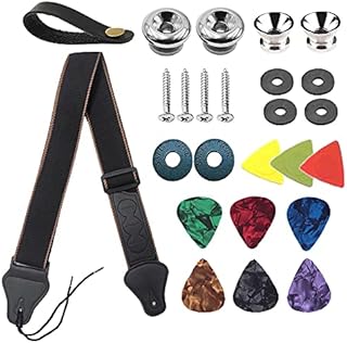 18pcs Guitar Strap Set, BetterJonny Adjustable Black Vintage Guitar Belt with Strap Button Locks for Electric Acoustic Guitar Bass