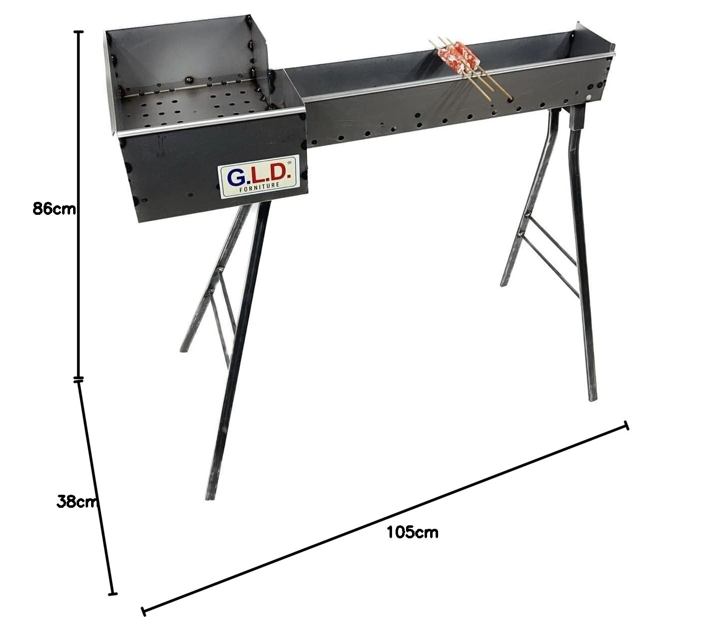 Fornacella canaletta barbecue per arrosticini 80 cm in ferro con testa 27x37 cm piedi staccabili originale Abruzzese con OMAGGIO