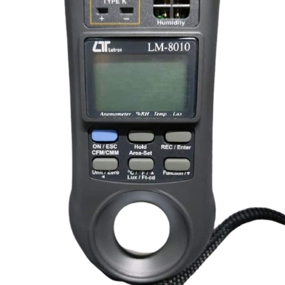LM-8010 4 in 1, Anemometro con flusso d'aria (CMM, CFM) + Misuratore di umidità + Misuratore di luce + Termometro Industria HVAC, test ambientali, velocità del forno