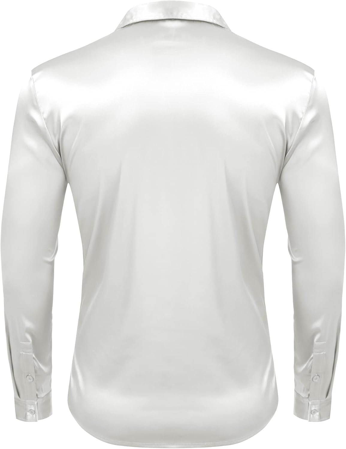 URRU Men's Luxury Shiny Silk Like Satin Dress Shirt Long Sleeve Casual Slim Fit Muscle Button Up Shirts - Image 4