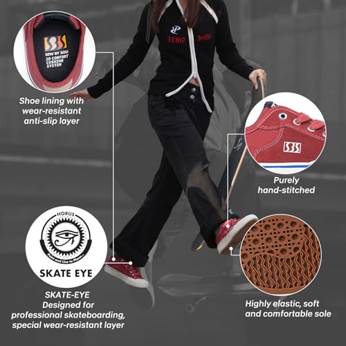 Image of Skateboard Shoes for Men Leather Low Top Pro Skateboarding Training Casual Sneakers