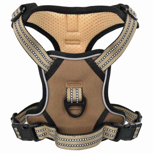 vidaXL Hundegeschirr, Brustgeschirr mit Leine Halsband, Sicherheitsgeschirr Reflektierend Verstellbar, Haustiergeschirr, Braun L Polyester