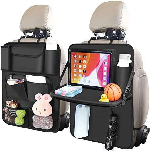 Oasser 2 Pack Car Backseat Organizer Seat Back Protectors with Foldable Table Tray 13 Inches iPad11 Storage Pockets Garbage Bag Car Organizers and Storage(Extra Large)