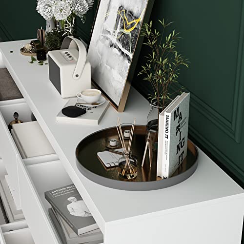 Hitow 9 Drawer Dresser for Bedroom with Deep Drawers, Large Floor Wood Dressers & Chest of Drawers Handle Free, Modern White Long Dressers for Closet Living Room (63\" W x 15.7\" D x 31.5\" H)