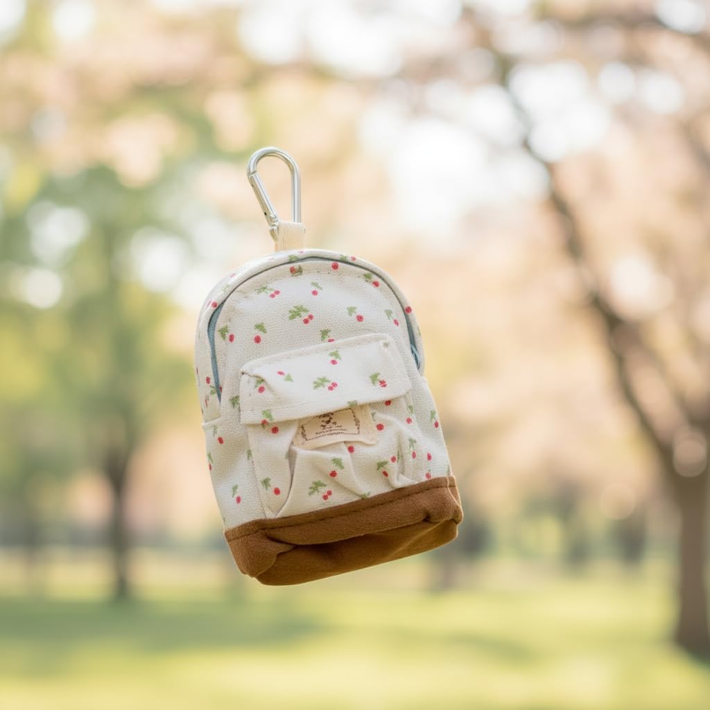 Mini Backpack Coin Purse, Canvas Key Chain Wallet, Floral Design Zipper Pouch, Coin Purses and Pouches (Apricot)