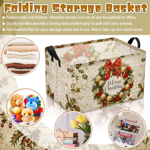 Image of Chunful 4 Pack Christmas Storage Baskets for Gifts Collapsible Christmas Santa Claus Reindeer Retro Farmhouse Laundry Storage Bins Foldable Box with Handles for Home Bedroom Office Clothes Containers