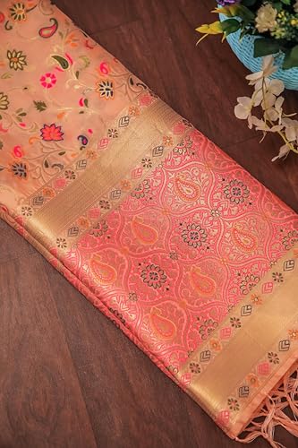 Image of DEVANGI Women's Woven Banarasi Silk Dupatta /Chunni For Women, Floral Print 1 Meter Wide and 2.3 Meter Length Printed Designer Dupatta /Chunni For Girls