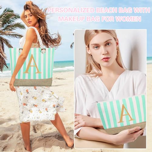 Image of GhvyenntteS Beach Bags for Women - Travel Canvas Beach Tote, Initial Tote Bags for Women, Travel Essentials, Gifts for Women Birthday