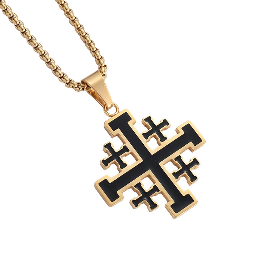 YAHOYA JERUSALEM CROSS NECKLACE FOR MEN BIBLE CRUSADERS STAINLESS STEEL PENDANT ISRAEL JEWELS Bible Crusaders