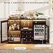 BROTTAR Wine Bar Cabinet with Fridge (Included), Liquor Coffee Cabinet with LED Lights & Rack, Mini Fridge Cabinet with Storage, Human Body Sensor, Sideboard Buffet for Kitchen Dining Room, Black