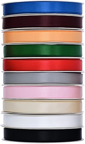 Miniatura 3 de YAMA Surtido de cintas de satén de doble cara de color sólido, 38 pulgadas, 5 yardasrollo, 10 colores en total 50 yardas para envolver regalos,