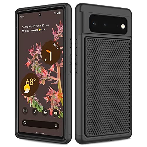 for Google Pixel 6 Phone Case: Drop Protective Military Grade Armor Case Cover | Sturdy Anti-Slip Grip & Shock-Proof Silicone TPU Bumper | Dual-Layer Heavy Duty Protection Case - Black