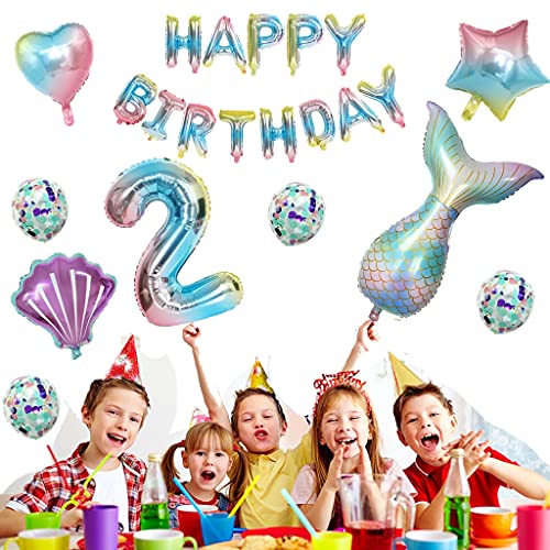 Haosell Grote zeemeermin luchtballon 2e verjaardag decoratie, zeemeermin luchtballon set voor 2 jaar kinderverjaardag… - Image 6