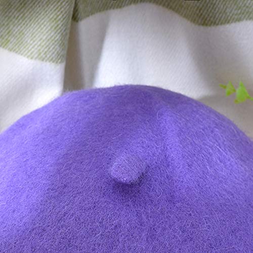 Elegant Womens Winter Beret Hat Wool Beanie Cap Warm French Beret Hat Artist Hat With Brooches, Purple #TOP5