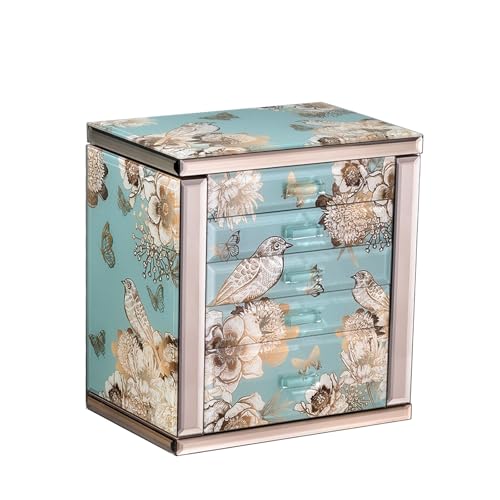 Homruilink 高級ガラスジュエリーボックス - 5層ジュエリーオーガナイザー 両面ドアとミラー付き - ベルベット裏地付きオーガナイザー リング ネックレス イヤリング ブレスレット収納 - 女性へのクリスマスプレゼントに