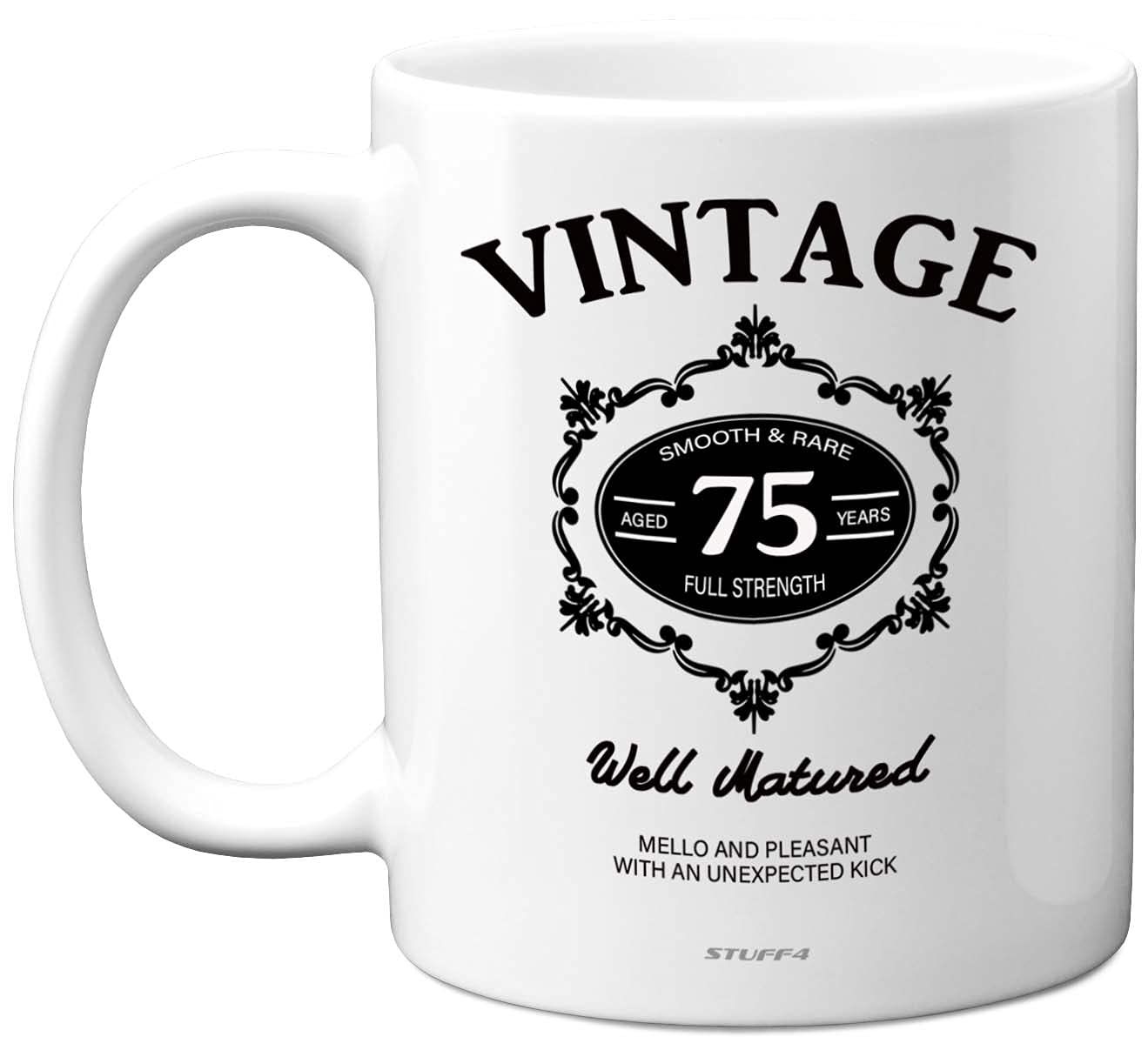 Stuff4 Men's 75 Vintage Th Birthday Mug With Black Lettering, 11Oz Ceramic Dishwasher Safe Premium Mugs, Th Birthday Gifts For Gifts For A Year Old Man, Him