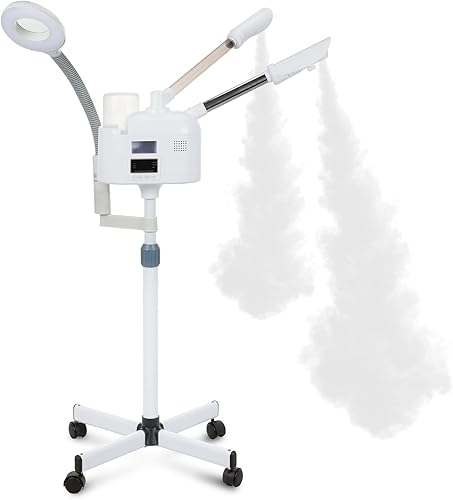 VARIPOWDER Vaporizador facial profesional 3 en 1 para cara con boquilla fría y caliente, lámpara de aumento 5X, vaporizador facial para esteticista,