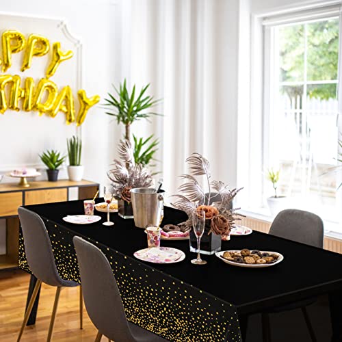 Image of Tablecloths for Rectangle Tables, 3 Pack 54 inch x 108 inch Plastic Table Cloth Disposable Table Covers Engagement Party Decorations, Black Gold Dot Tablecloths Disposable Tablecloth for Weddings Buffet Table