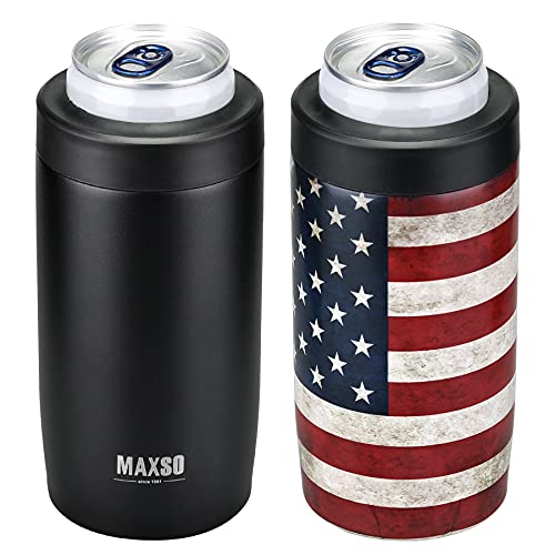 Maxso Slim Can Cooler, 4-In-1 Double Walled Stainless Steel Insulated Beer Can Holder, Works With All 12 Oz Cans,Bottles & As A Pint Cups - 2 Pack #TOP24