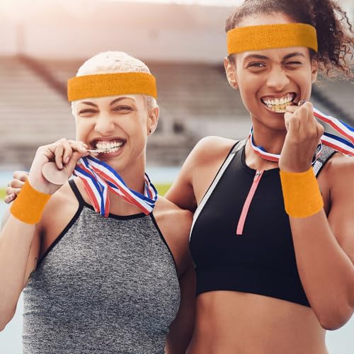 Image of Civaner 12 Pcs 80 90s Neon Sweatbands Soccer Baseball Headbands Wristband Set for Men Women Party Cotton Headbands Terry Cloth Athletic Sweat Bands for Tennis Football Gym Outdoor
