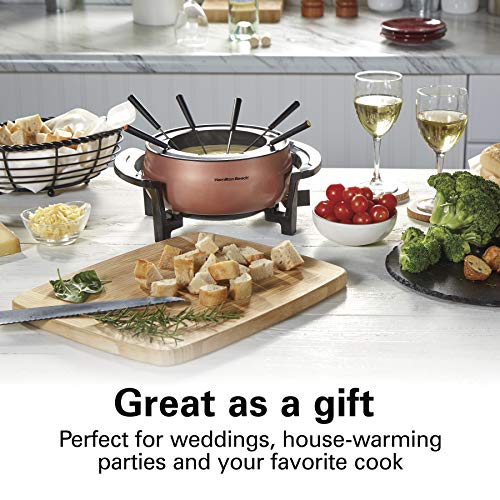 Image of Hamilton Beach 12 Cup Electric Fondue Pot Set with Temperature Control, 6-Color Coded Forks, for Cheese, Chocolate, Hot Oil, Broth, 3 Quarts, Copper (86201) (Pack of 2)