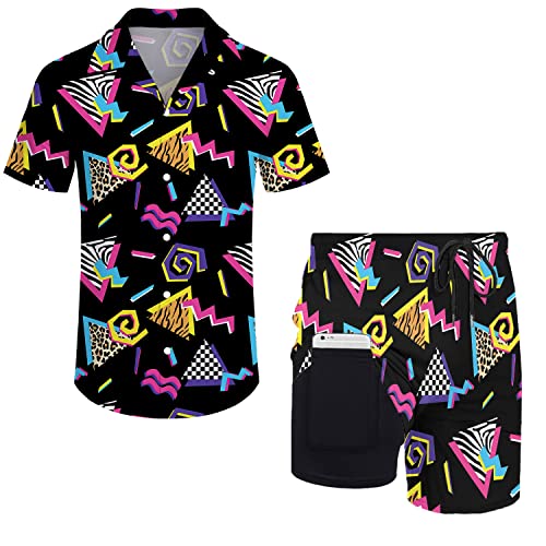 Mens 2 Piece Tracksuit 80S Shirt And Short Sets,Hawaiian Shirt Shorts Button Down Shirt 80S 90S Outfit #TOP4