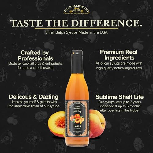 Image of Liquid Alchemist Peach Syrup for Drinks - Real Ingredients Make our Peach Puree for Cocktails a Perfect Bellini Mix - Our Flavored Syrup is Non-GMO & Vegan (12.7 oz)