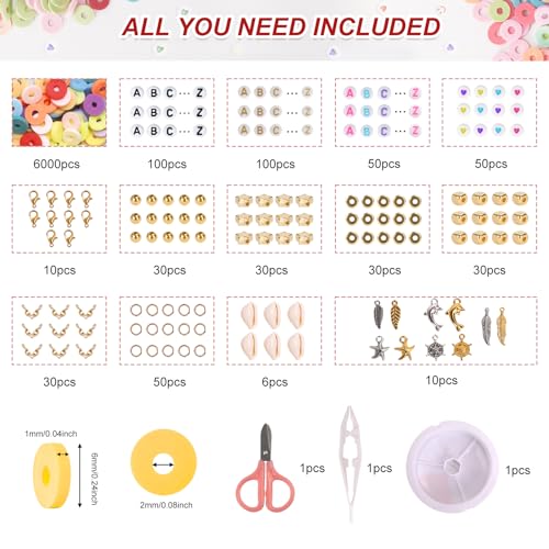QUEFE-6500pcs-Clay-Beads-24-Colors-Polymer-Heishi-Beads-for-Jewelry-Making-Flat-Preppy-Beads-for-Friendship-Bracelets-Making-Kit-with-Charms-and-Elastic-Strings