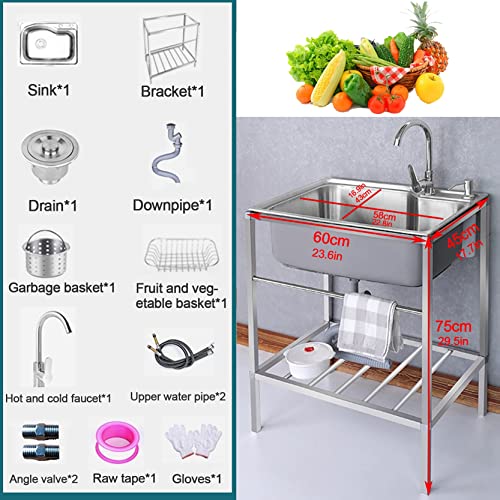 Cuve simple autoportante en acier inoxydable robuste avec robinet d'eau intégré - 6