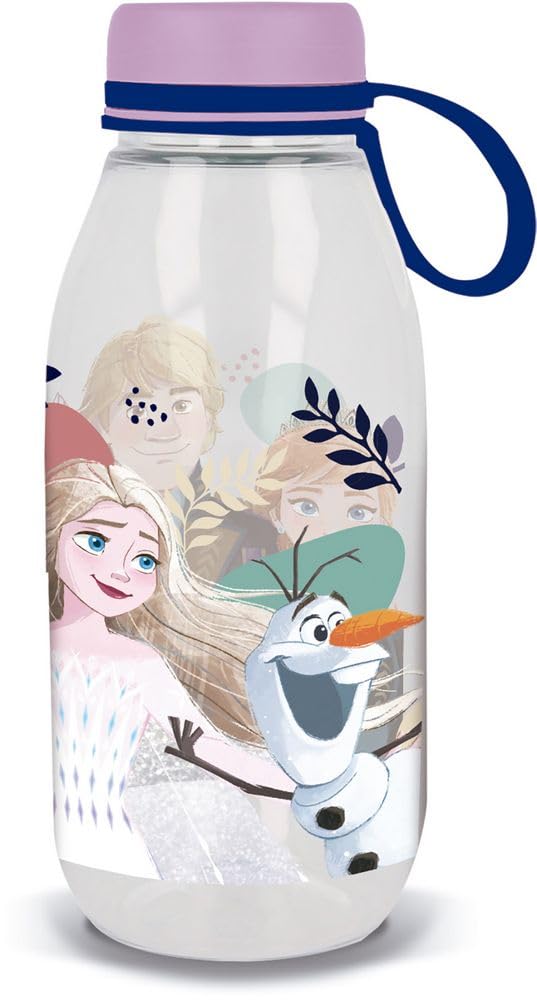 STOR Tataway Botella tritan transparente Ecozen de Disney para niñas en Frozen Elsa y Anna, 460 ml con tapón y asa de silicona
