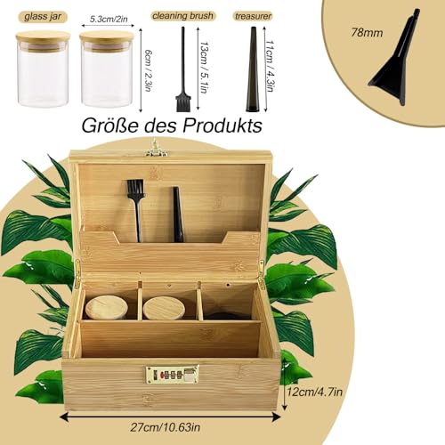 IXIGER Großer Bambus-Kasten mit Kombinationsschloss,Aufbewahrungsbox-Set(17.5 * 27 * 12cm) (Originalholz)