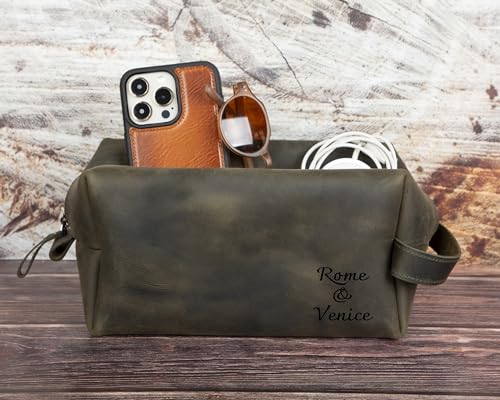 Personalized Toiletry Bag for Men - Genuine Leather - Monogrammed Travel Dopp Kit - Engraved Dopp Kit, Gift for Him, Travel Toiletry Bag, Men\'s Leather Accessory, Men\'s Leather Access (Antic Brown) - Thumbnail 5