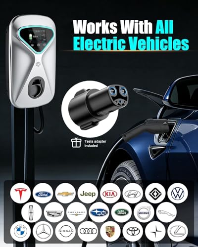 Image of Level 2 EV Charger 48 Amp, 11.5KW 240V Electric Car Charger, NEMA 14-50 Plug, J1772 25' Cable, RFID Card, Smart App (WiFi), Smart Electric Vehicle Charging Stations with UL, ETL Certified EVSE