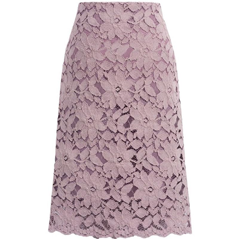 Lace Midi Skirts for Women, High Waist A-Line Skirts with Lined Floral Overlay - Perfect for Party, Date & Bridal