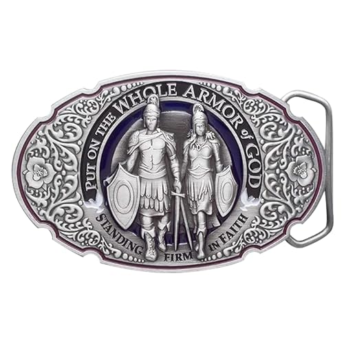 Armor Coin & Emblem - Armor of God Pewter Belt Buckle | Custom Big Buckle for Christian Men and Women with Hand-Polished Antique Finish