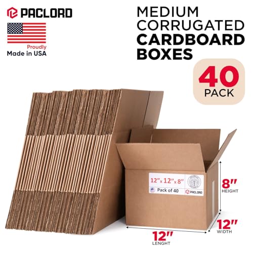 Image of Medium Cardboard Boxes 12 inchL x 12 inchW x 8 inchH (Pack of 40) - USA-Made Packing Boxes for Moving, Shipping, or Storage - USPS, UPS, FedEx Approved - Professional Packing Supplies for Moving