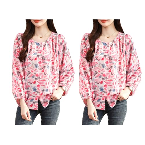 Image of TOPLOT Women's Shirt Top | Elegant Floral and Artistic Prints for a Stylish Look | Long Puffed Sleeves for a Trendy Touch | Stylish Available in Pack of 2 (5233)
