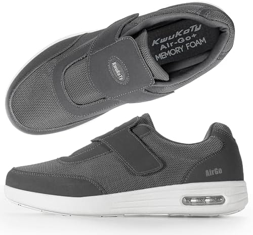 KWUKOTY Diabetiker Schuhe Herren, Orthopädische Schuhe Extra Weit | Anpassbare 3-lagige Einlegesohle, leichter Klettverschluss, stoßdämpfendes Luftpolster und rutschfeste Laufsohle