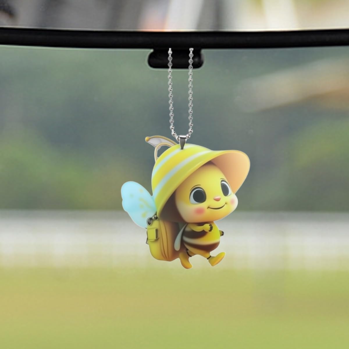 YoRise Little Bee Car Rearview Mirror Charm, Cute Acrylic Auto Hanging Ornament Present, 2D Flat Animals Vehicle Interior Decorative Pendant for Car, Window, Wall(Bee)