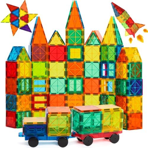 Magnetic Tiles, 100PCS Building Blocks, Magnets Building Set, STEM Toys Christmas Toy Gift for Kids Boys and Girls