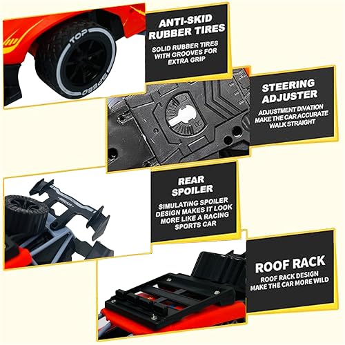 Image of Sidak 1:16 Scale RC Toy Car with Long Range 2.4 Ghz Joystick Remote Control - High Speed Durable Sports Vehicle with Rechargeable Battery - Ideal for Kids & Beginners (Red)
