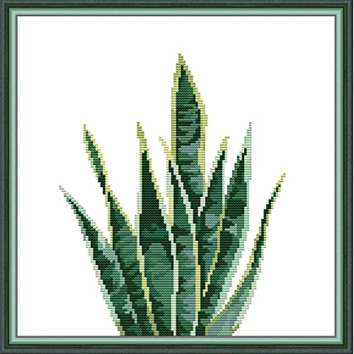 Bilrost Cross Stitch Needlepoint Kits For Adults Cross Stitch Kits For Beginners Stamped Cross Stitch Kits For Adults Diy 11Ct Embroidery Patterns Stitches Kit-Green Plant（1） 15.35X15.35 Inch #TOP11