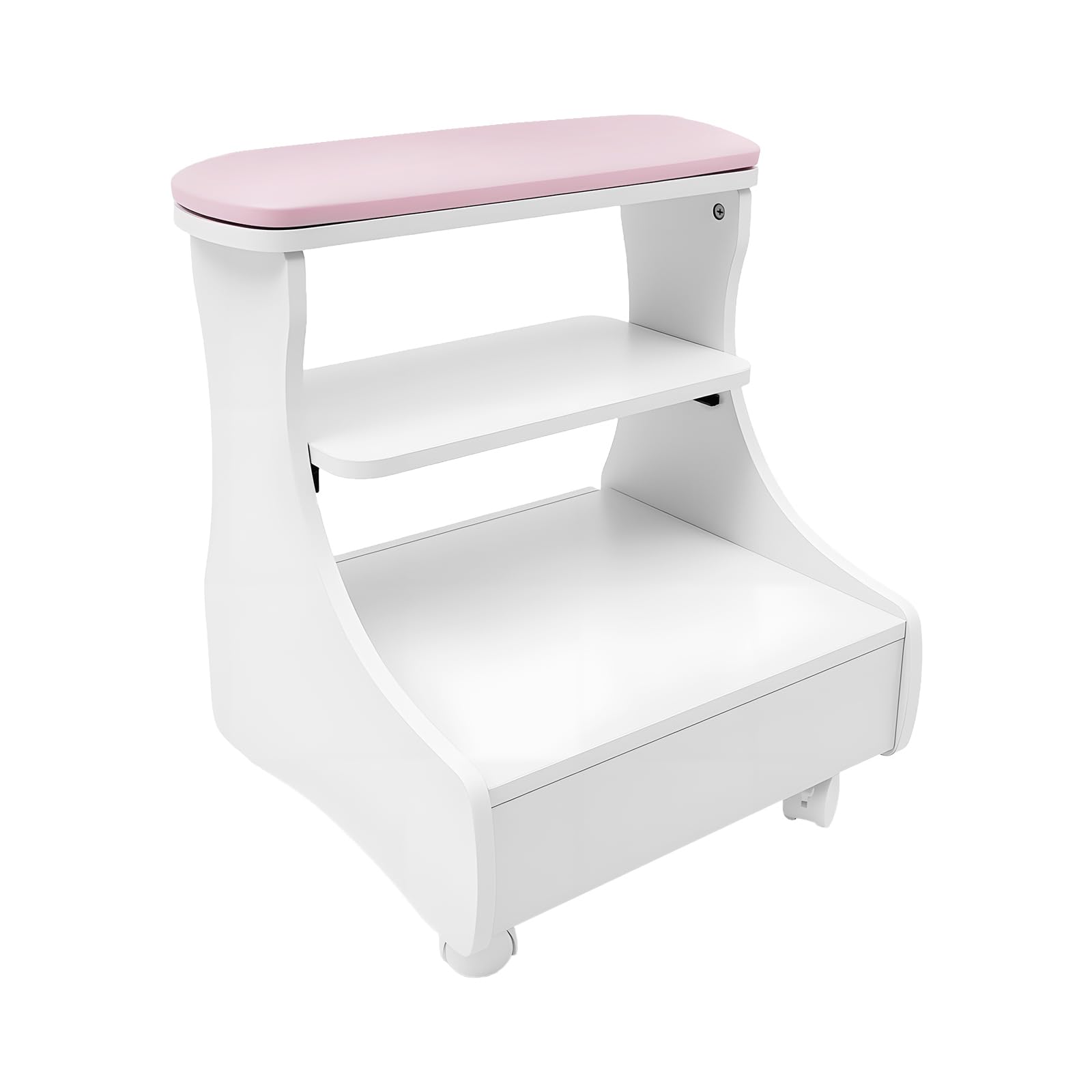 Carrito de Pedicura, Mueble Rodante para Manicura y Cuidado, Taburete de Cuatro Ruedas con Bandeja y Almacenamiento, con Reposapies, Ideal para Salón de Belleza, Spa y Uso Doméstico Profesional